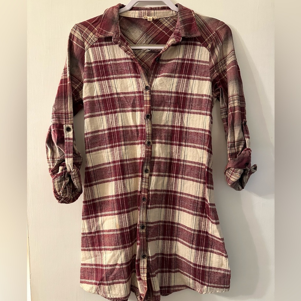 Hem & Thread Burgundy Plaid Shirt Dress